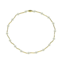 14K Yellow Gold 7.0-7.5mm White Akoya Cultured Pearl Station Necklace 18"
