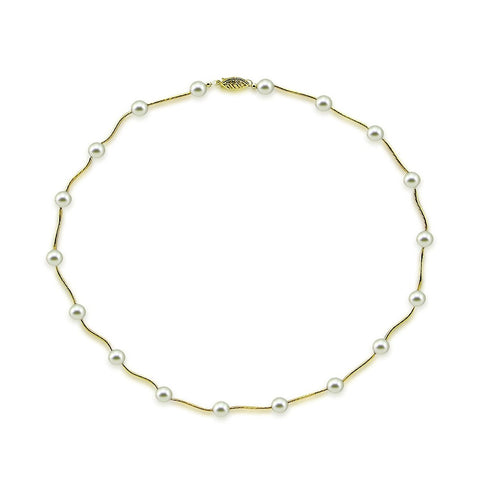 14K Yellow Gold 7.0-7.5mm White Akoya Cultured Pearl Station Necklace ...