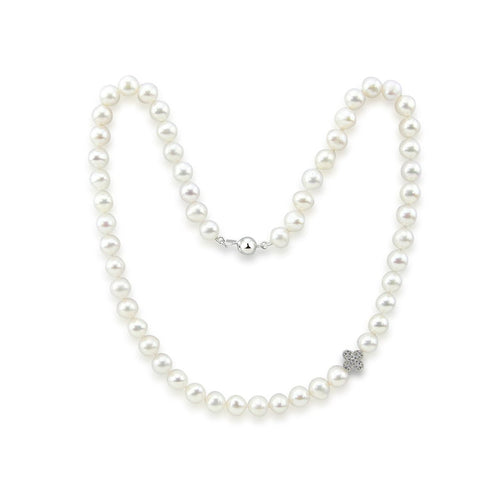 7.0-8.0mm High Luster White Freshwater Cultured Pearl necklace 18" with Four leaf flower