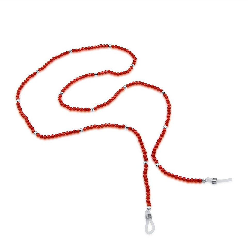 3–4mm Red Coral Eyeglass Holder, 27"