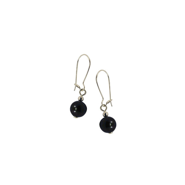 Black Akoya Cultured Pearl Dangle Hanging Earrings (7.0-7.5mm)