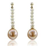14K Yellow Gold 4-5mm white,13-14 mm Pink Baroque Freshwater Cultured Pearl dangle Earring