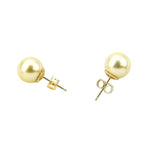 14K Yellow Gold 9-10mm Light Golden South Sea Cultured Pearl Stud Earrings - AAA Quality