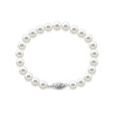 14K White Gold 7.0-8.0mm White Freshwater Cultured Pearl Bracelet 8.0" Length - AAA Quality