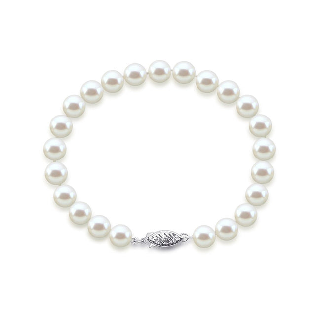 14K White Gold 8–9mm White Freshwater Cultured Pearl Bracelet, 8"
