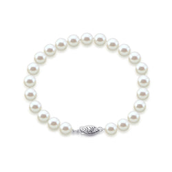 14K White Gold 7.0-8.0mm White Freshwater Cultured Pearl Bracelet 8.5" Length - AAA Quality