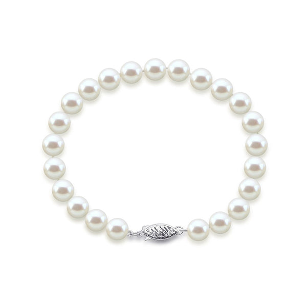 14K White Gold 8–9mm White Freshwater Cultured Pearl Bracelet, 7"