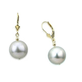 14k Yellow Gold 13.0-14.0mm Round Grey High Luster Freshwater Cultured Pearl Lever-back Earrings-01