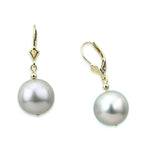 14k Yellow Gold 11.0-12.0mm Round Grey High Luster Freshwater Cultured Pearl Lever-back Earrings-01