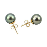 14K Yellow Gold 9.0-10.0mm AAA Quality Round Black Tahitian Cultured Pearl Pendant, Stud Earring Sets