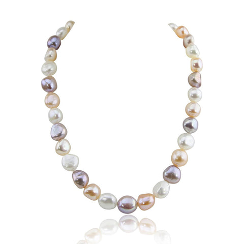 14K White Gold 10.0-13.0mm Extra Luster Multi Color Baroque Freshwater Cultured Pearl necklace 18"