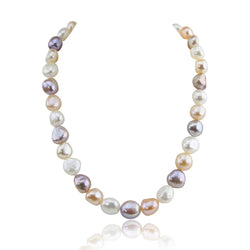14K Yellow Gold 11.0-13.0mm Extra Luster Multi Color Baroque Freshwater Cultured Pearl necklace 18"