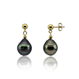 10-11mm Dark Tahiti South Sea Baroque Cultured High Luster Pearl Earrings