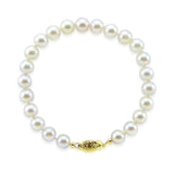 14K Yellow Gold 8.0-9.0mm White Freshwater Cultured Pearl Bracelet 8.5" Length - AAA Quality