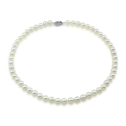 14K White Gold 6.0-6.5mm White Akoya Cultured Pearl Necklace - AA+ Quality, 18 Inch Princess Length