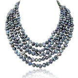 5 row High Luster Black Freshwater Cultured Pearl necklace with mother of pearl base metal clasp