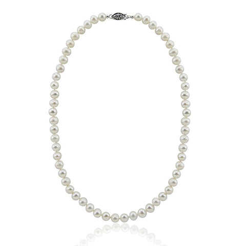 8-9mm White Freshwater Cultured Pearl Necklace 20" Length Princess Length