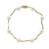 14K Yellow Gold 7.0-7.5mm White Akoya Cultured Pearl Station Bracelet 7.5"