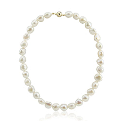 14K Yellow Gold 11.0-13.0mm Extra Luster White Baroque Freshwater Cultured Pearl necklace 20"