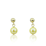 7.0-7.5mm Golden Saltwater Akoya Cultured Pearl Drop Earrings with 14K Yellow Gold