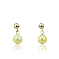 6.0-6.5mm Golden Saltwater Akoya Cultured Pearl Drop Earrings with 14K Yellow Gold