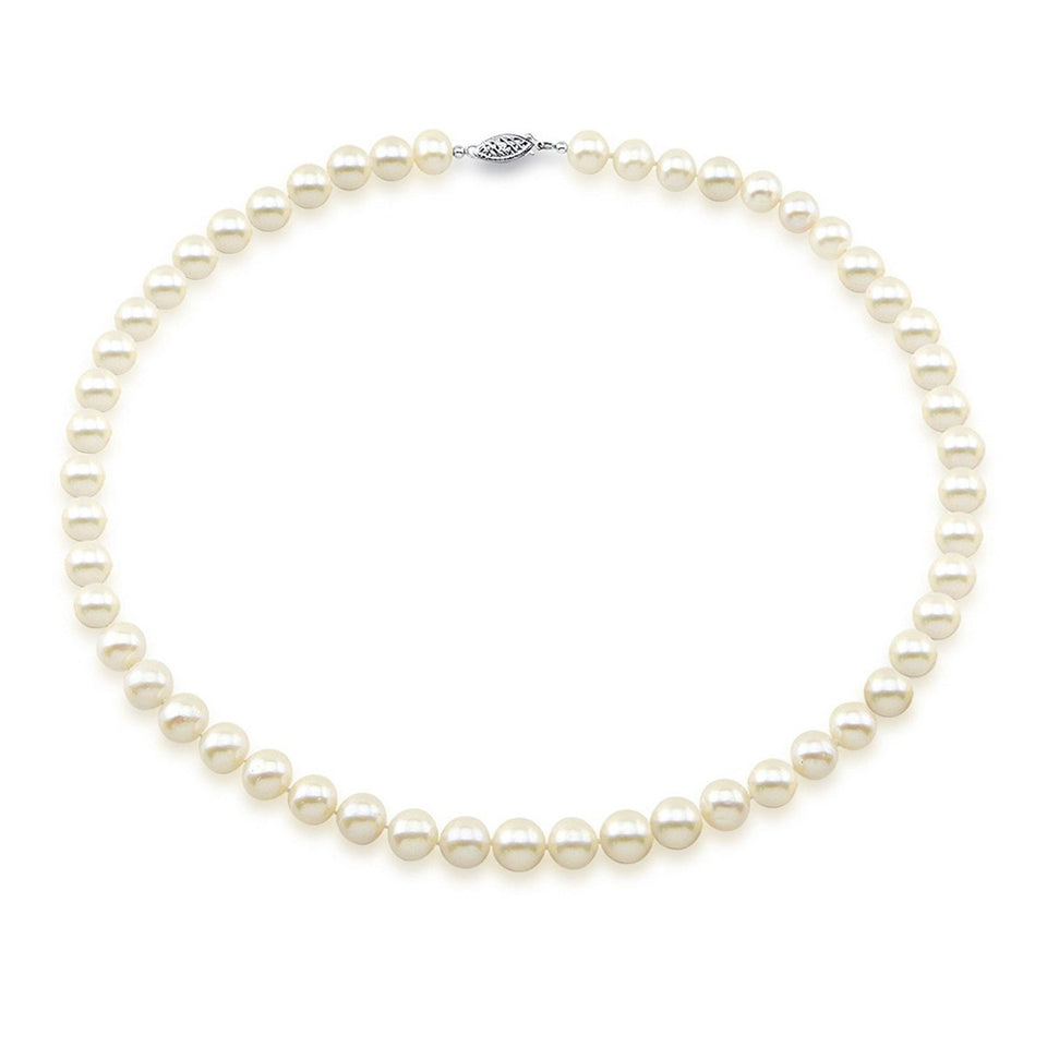 14K White Gold 7.5–8mm White Freshwater Cultured Pearl Necklace, 18"