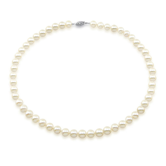 14K White Gold 7.5–8mm White Freshwater Cultured Pearl Necklace, 18"