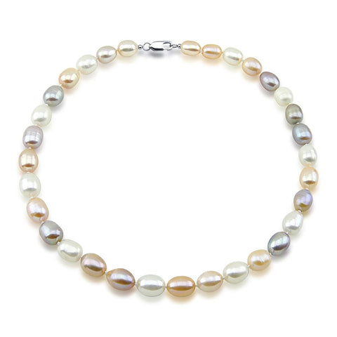 Multi-Color Rice Freshwater Cultured Pearl Necklace 9-10mm pearls, 18 inches