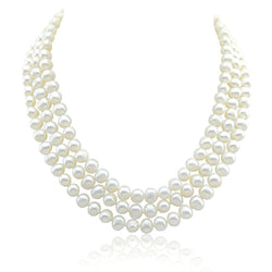 3-row White A Grade Freshwater Cultured Pearl Necklace (6.5-7.5mm), 16.5", 17"/18"