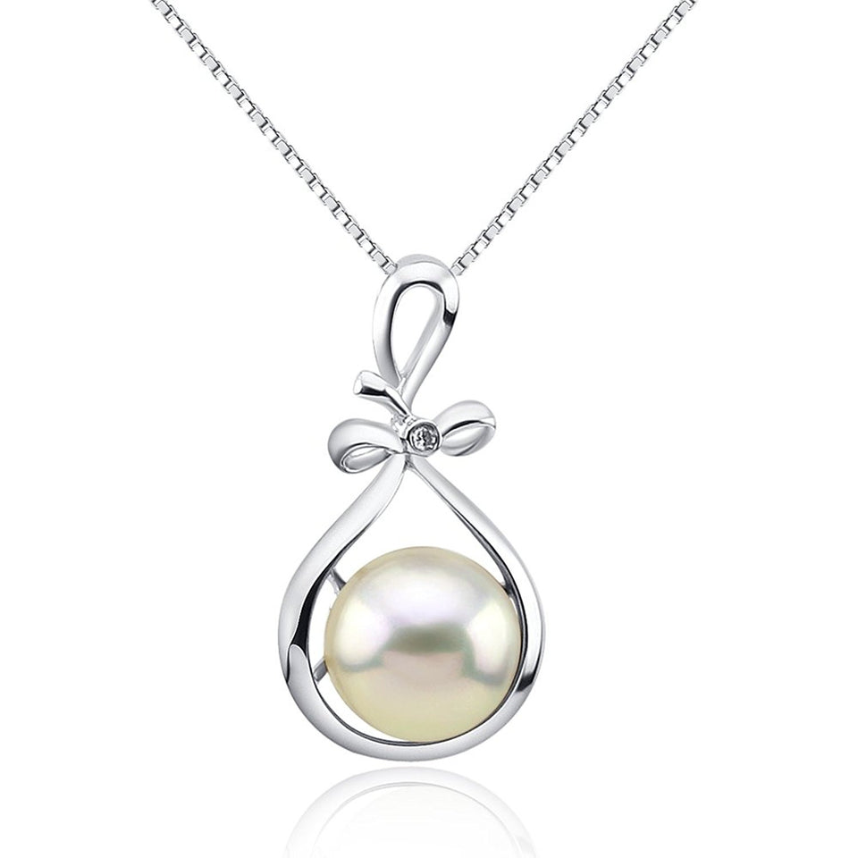 12–13mm White Freshwater Cultured Pearl Pendant with Sterling Silver Ribbon Style