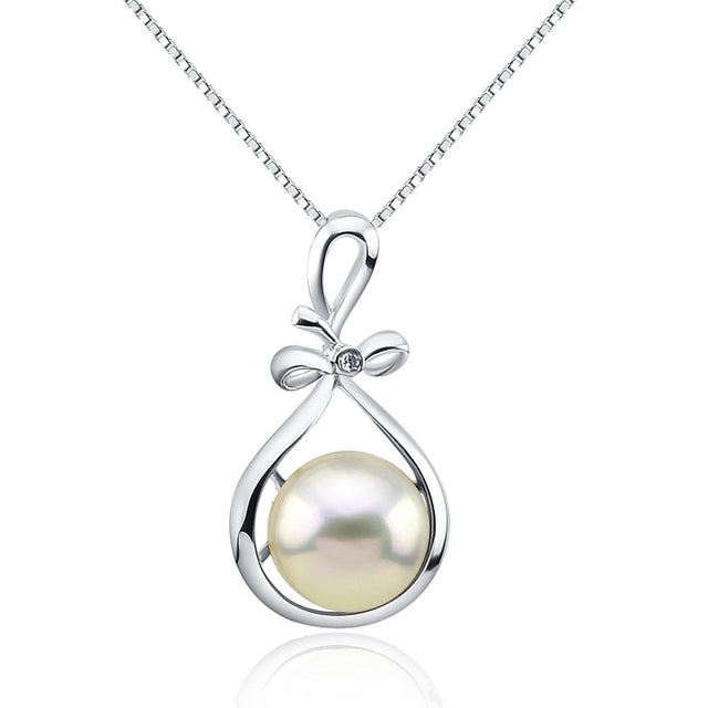 12–13mm White Freshwater Cultured Pearl Pendant with Sterling Silver Ribbon Style