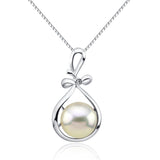 Fascinating Color 12-13mm White Freshwater Cultured Pearl Pendant- Sterling Silver Ribbon Style