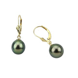 14K Yellow Gold 9.0-10.0mm High Luster Baroque Tahiti Cultured Pearl Lever-back Earrings-01