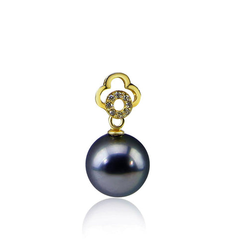 10.0-11.0 mm Elegant Dark Grey Tahitian Cultured Pearl Yellow-gold-flashed-silver Pendant, Pendant Only