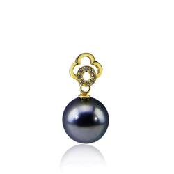 11.0-12.0 mm Elegant Dark Grey Tahitian Cultured Pearl Yellow-gold-flashed-silver Pendant, Pendant Only