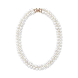 2 Rows 7.0-7.5 mm White Freshwater Cultured Pearl Necklace 18",Rose-gold-tone Base Metal Rhinestone Clasp