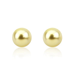 14K White Gold 9-10mm Natural Golden South Sea Cultured Pearl Stud Earrings - AAAA Quality
