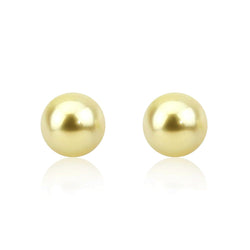 14K White Gold 9-10mm Golden South Sea Cultured Pearl Stud Earrings - AAAA Quality