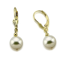 14K Yellow Gold 8.5-9.0mm Akoya Cultured Pearl Lever Back Earrings 01