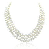 3-row White A Grade Freshwater Cultured Pearl Necklace with Fossil Clasp (6.5-7.5mm), 17", 18"/18.5"
