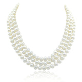 3-row White Freshwater Cultured Pearl Necklace (6.5-7.5mm), 16.5"/17"/18", with Earring set