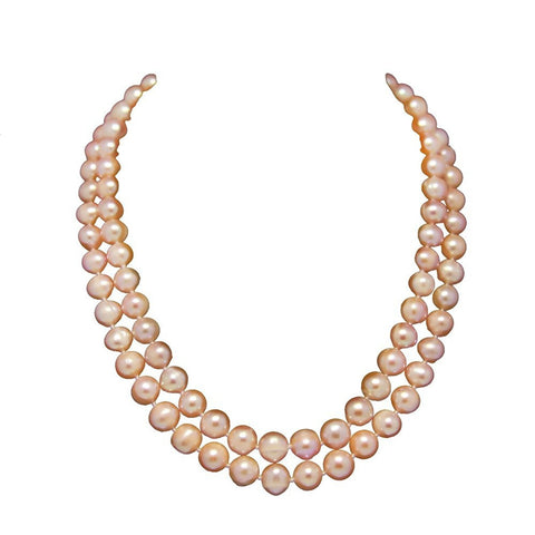 2-row Pink A Grade Freshwater Cultured Pearl Necklace(9.0-10.0mm), 17", 18.5"