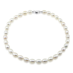 9-10mm Rice White Freshwater Cultured Pearl Necklace, 20 inches