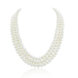 Pearlpro 3-Row White A Grade Freshwater Cultured Pearl Necklace with Mother of Pearl Clasp (6.5-7.5mm), 17", 18", 18.5"