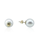 14k Yellow Gold 12-13mm White High Metallic Luster Freshwater Cultured Pearl Stud Earring