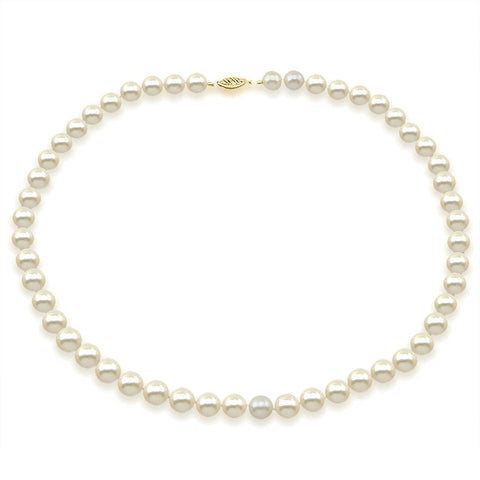14K Yellow Gold 6.0-6.5mm White Akoya Cultured Pearl Necklace - AA+ Quality, 18 Inch Princess Length