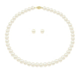 14K Yellow Gold 6.5-7.0mm White Freshwater Cultured Pearl Necklace, Earrings Set, 18" Length AAA Quality