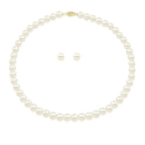 14K Yellow Gold 7.0-8.0mm White Freshwater Cultured Pearl Necklace, Earrings Set, 18" Length AAA Quality