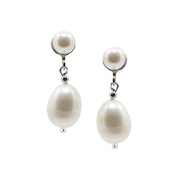 White Freshwater Cultured Pearl Clip On Earrings 5.0-10.0mm with rhodium plated base metal clip