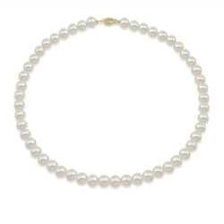 14K Yellow Gold 6.5-7.0mm White Freshwater Cultured Pearl Necklace, 18" Length - AAA Quality